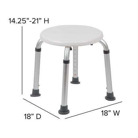 Flash Furniture 9-1/2" L, Aluminum, White Bath & Shower Stool DC-HY3400L-WH-GG